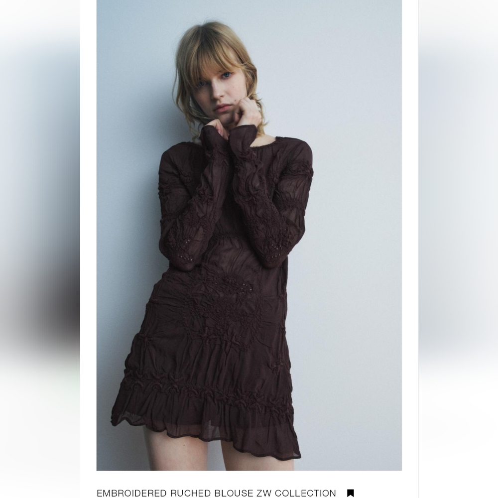 BNWT! Zara EMBROIDERED RUCHED BLOUSE ZW COLLECTION